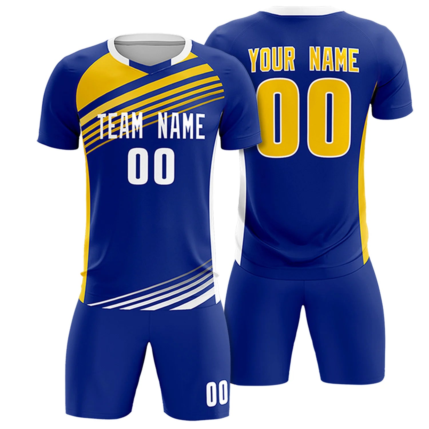 Custom Royal Blue Gold-White Gradient Sport Soccer Sets Jersey