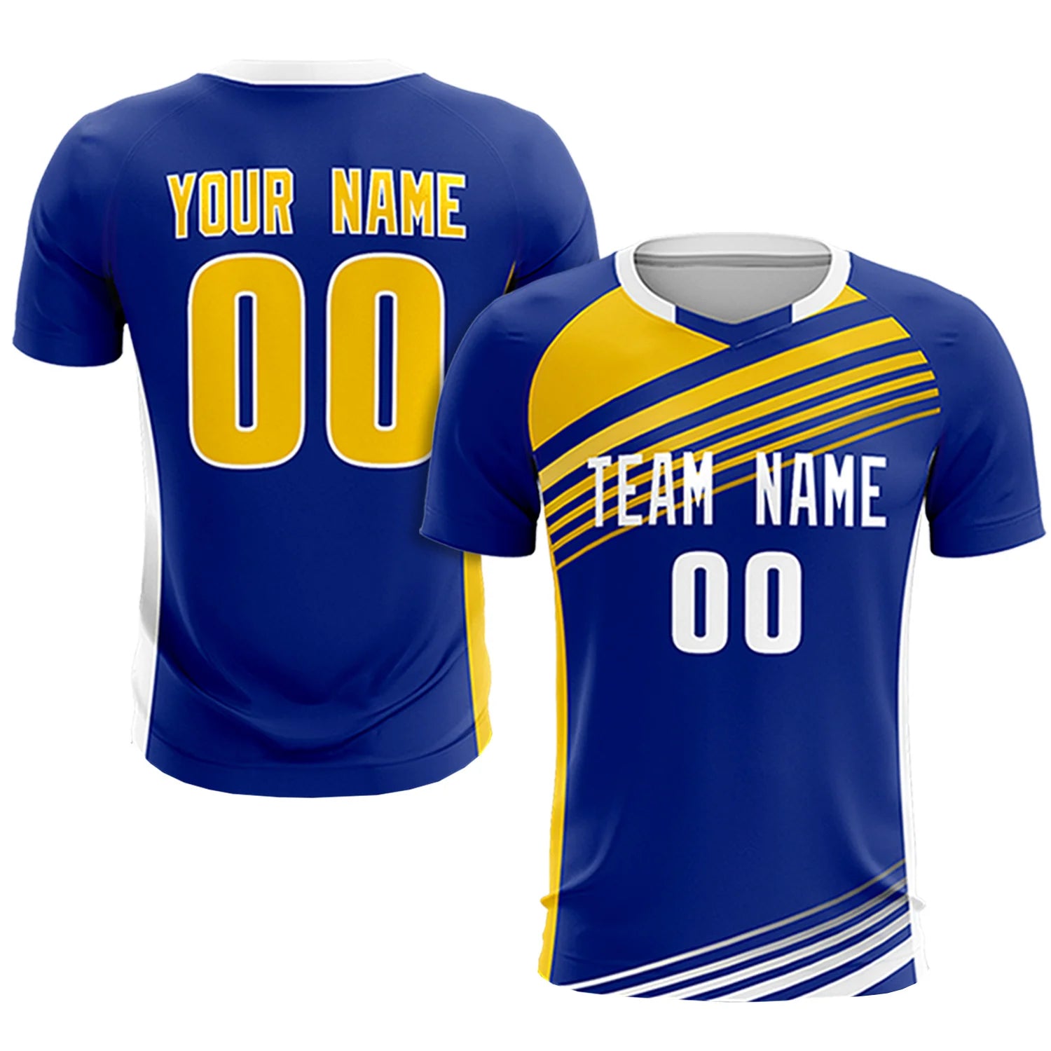Custom Royal Blue Gold-White Gradient Sport Soccer Sets Jersey