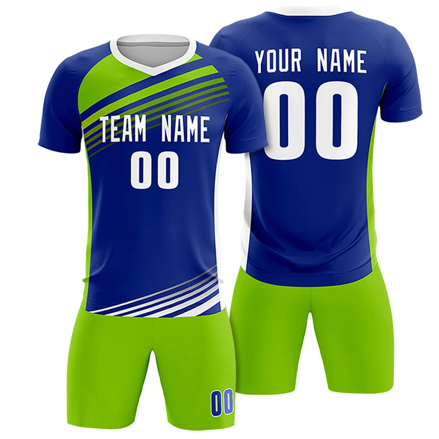 Custom Royal Blue Neon Green-White Gradient Sport Soccer Sets Jersey
