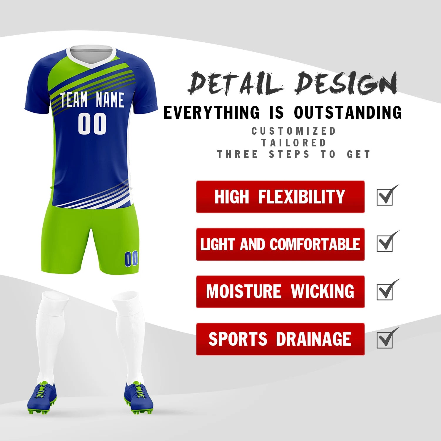 Custom Royal Blue Neon Green-White Gradient Sport Soccer Sets Jersey