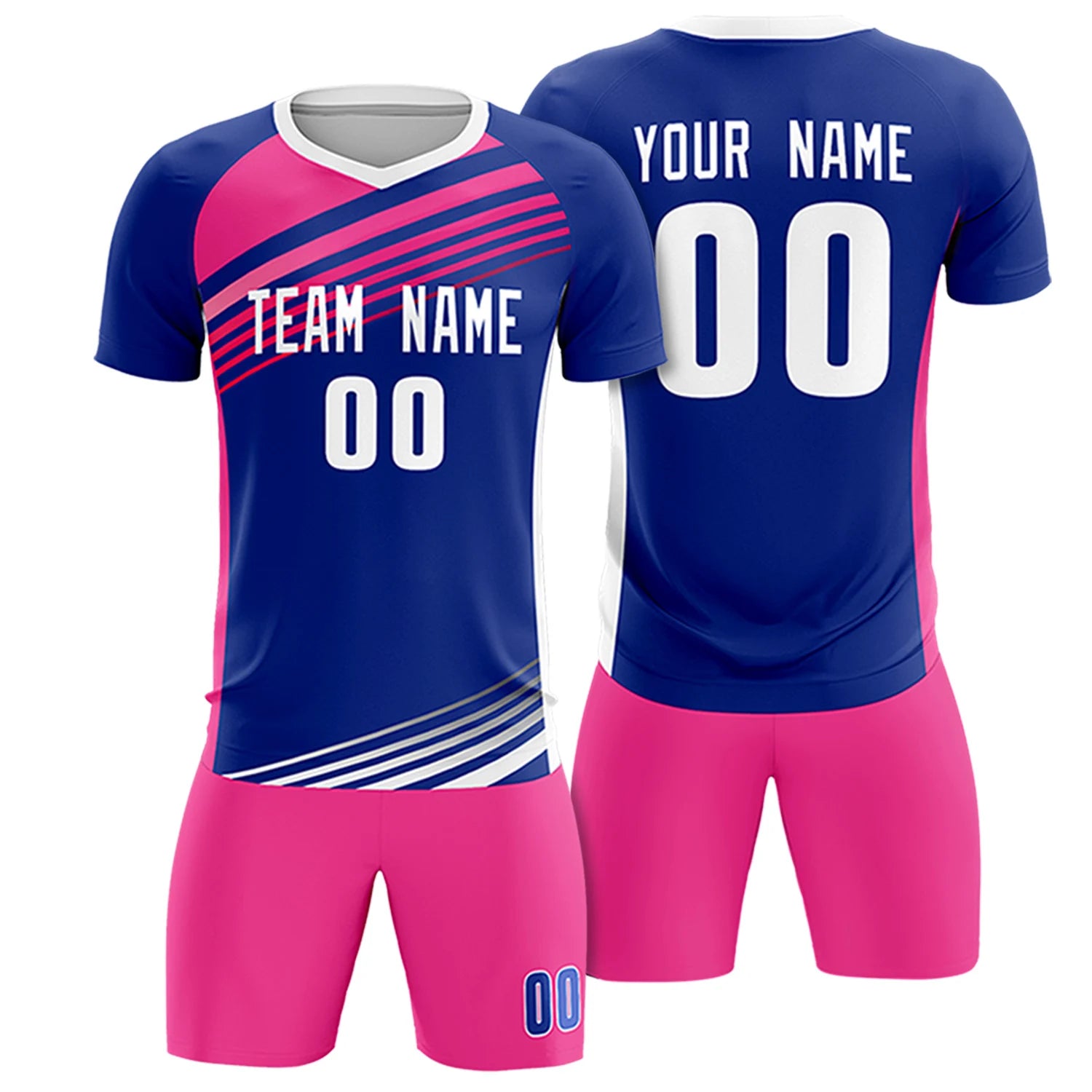 Custom Royal Blue Pink-White Gradient Sport Soccer Sets Jersey