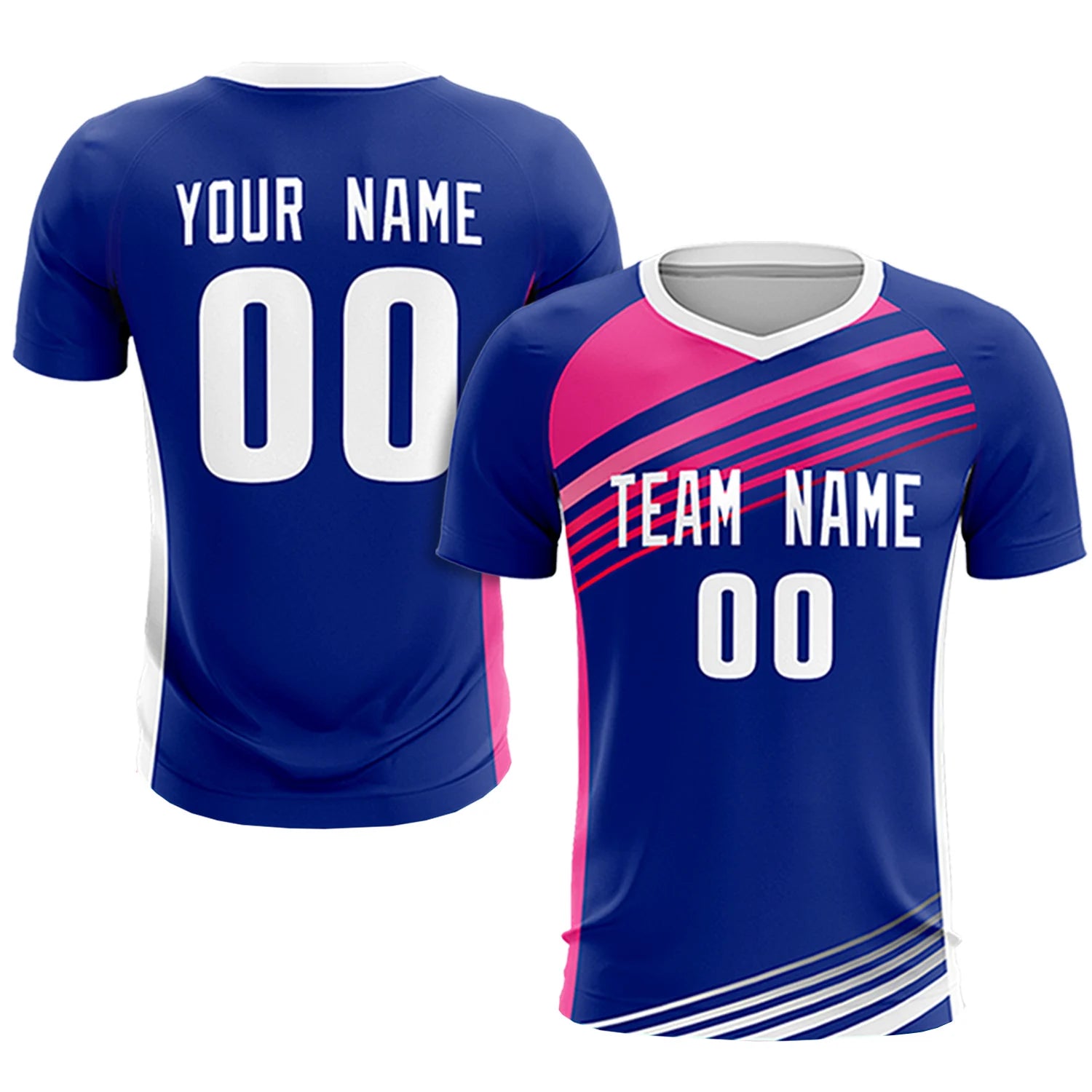 Custom Royal Blue Pink-White Gradient Sport Soccer Sets Jersey