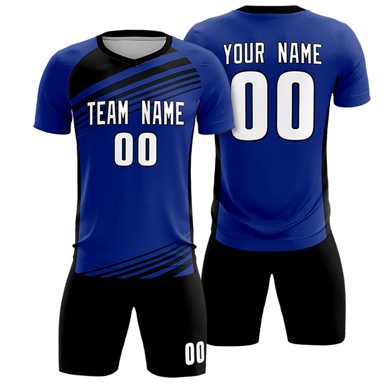 Custom Royal Blue Black-White Gradient Sport Soccer Sets Jersey