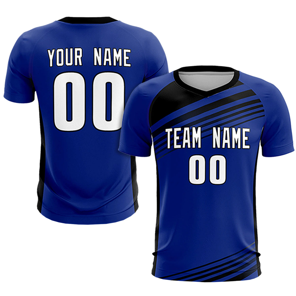 Custom Royal Blue Black-White Gradient Sport Soccer Sets Jersey