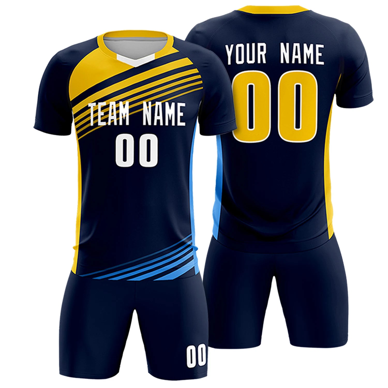 Custom Navy Gold-White Gradient Sport Soccer Sets Jersey