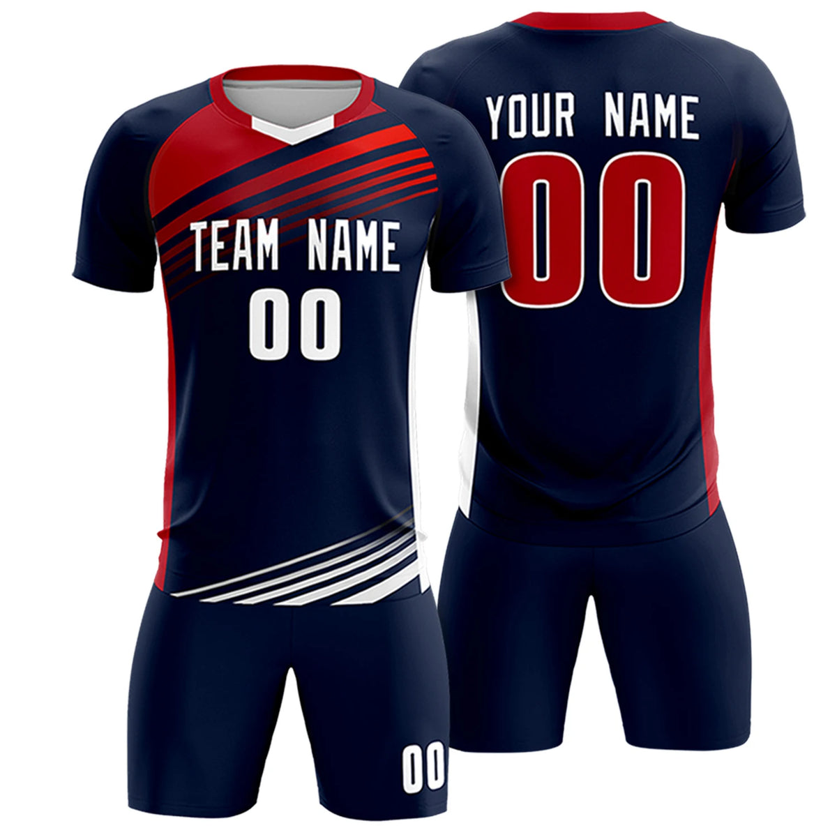 Custom Navy Red-White Gradient Sport Soccer Sets Jersey