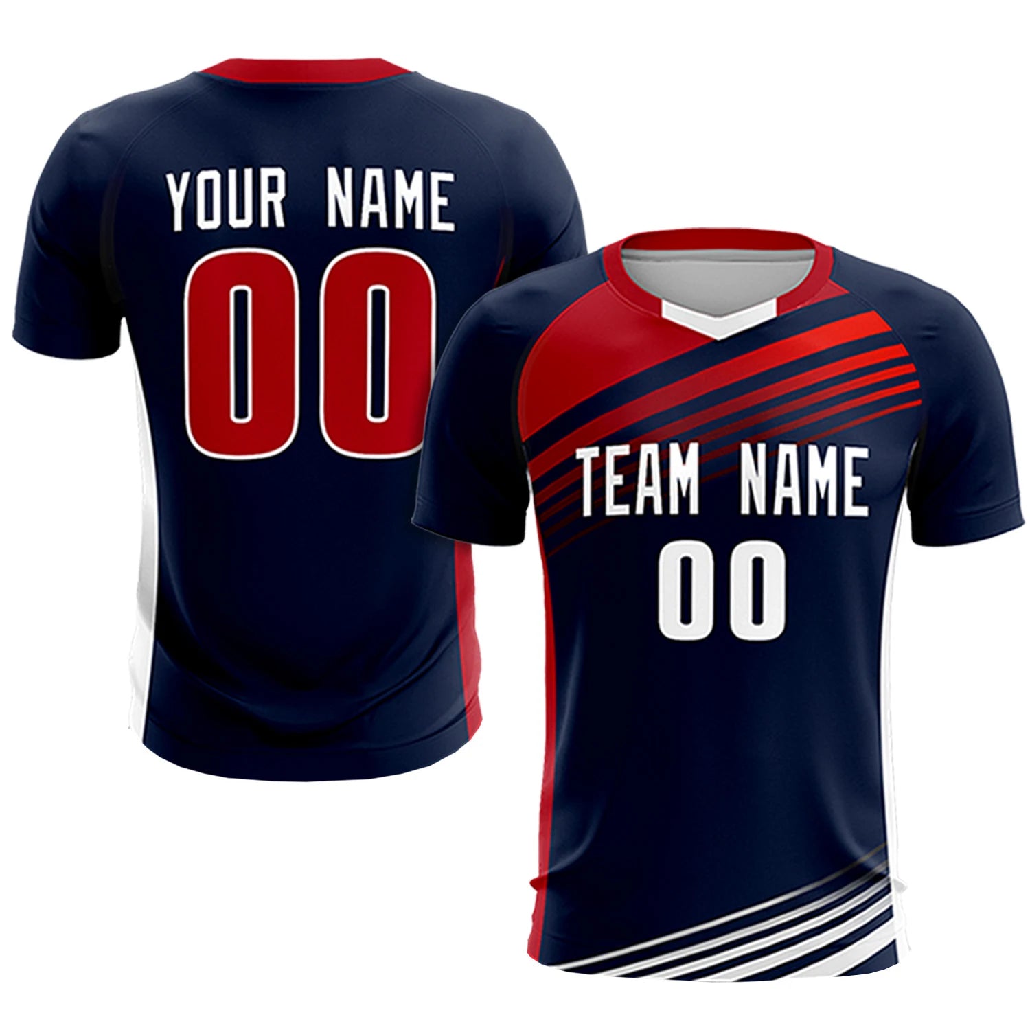 Custom Navy Red-White Gradient Sport Soccer Sets Jersey