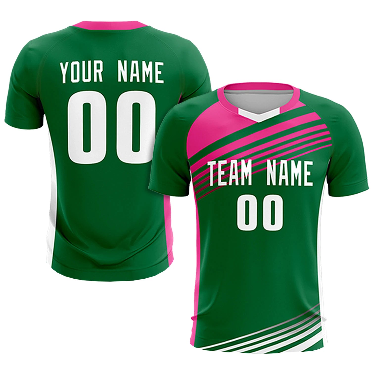 Custom Kelly Green Pink-White Gradient Sport Soccer Sets Jersey