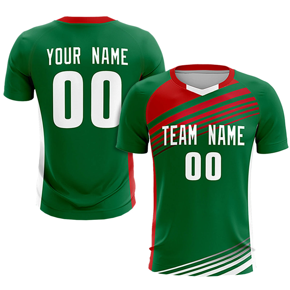 Custom Kelly Green Red-White Gradient Sport Soccer Sets Jersey
