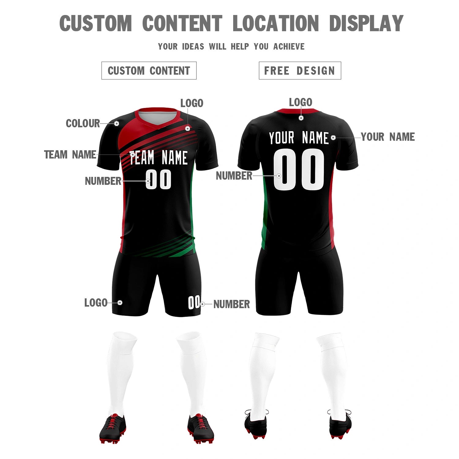 Custom Black Red-White Gradient Sport Soccer Sets Jersey