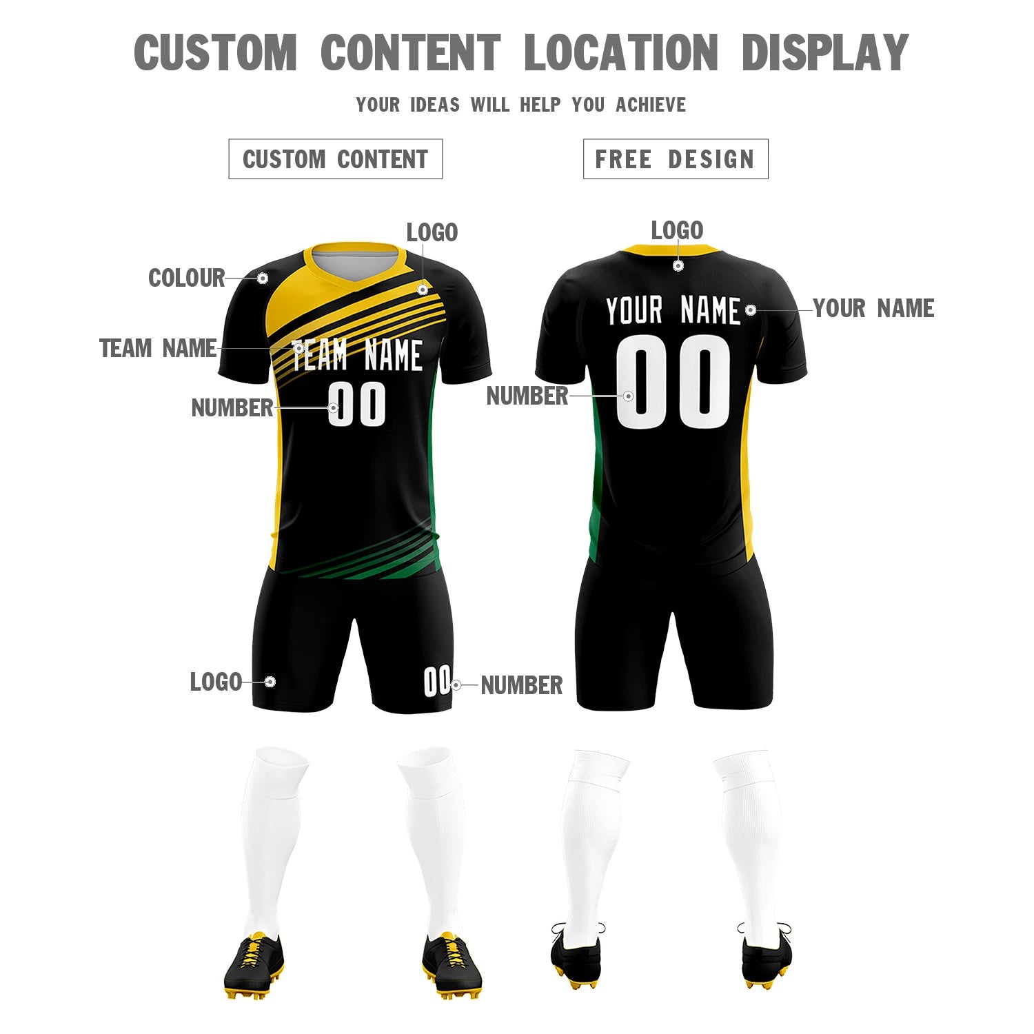 Custom Black Gold-White Gradient Sport Soccer Sets Jersey