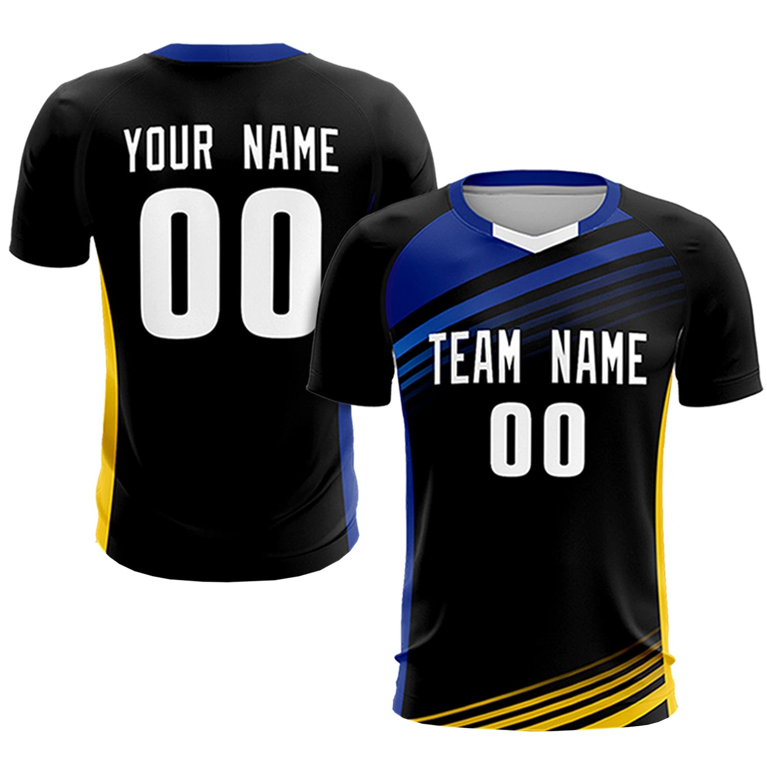 Custom Black Royal Blue-White Gradient Sport Soccer Sets Jersey