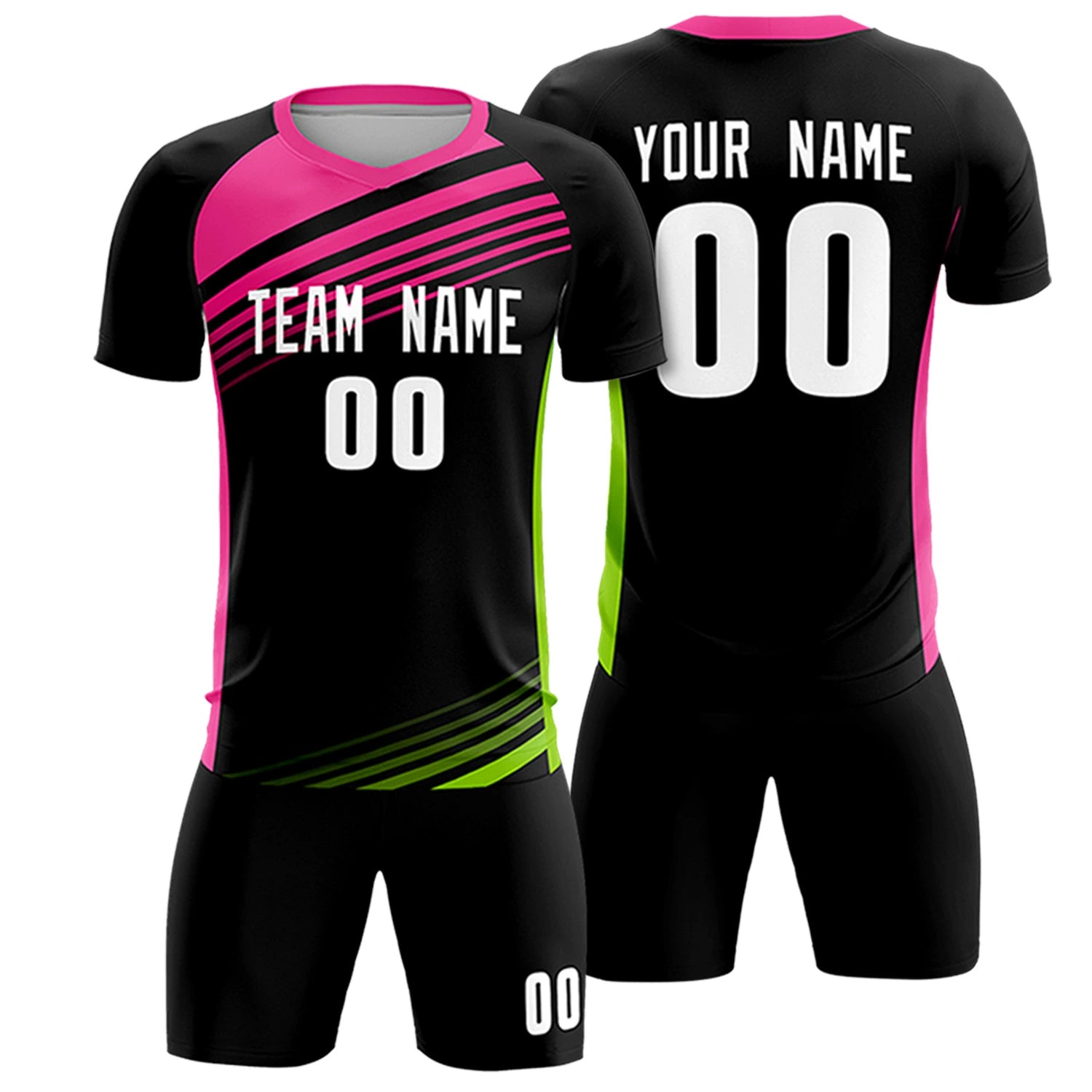 Custom Black Pink-White Gradient Sport Soccer Sets Jersey