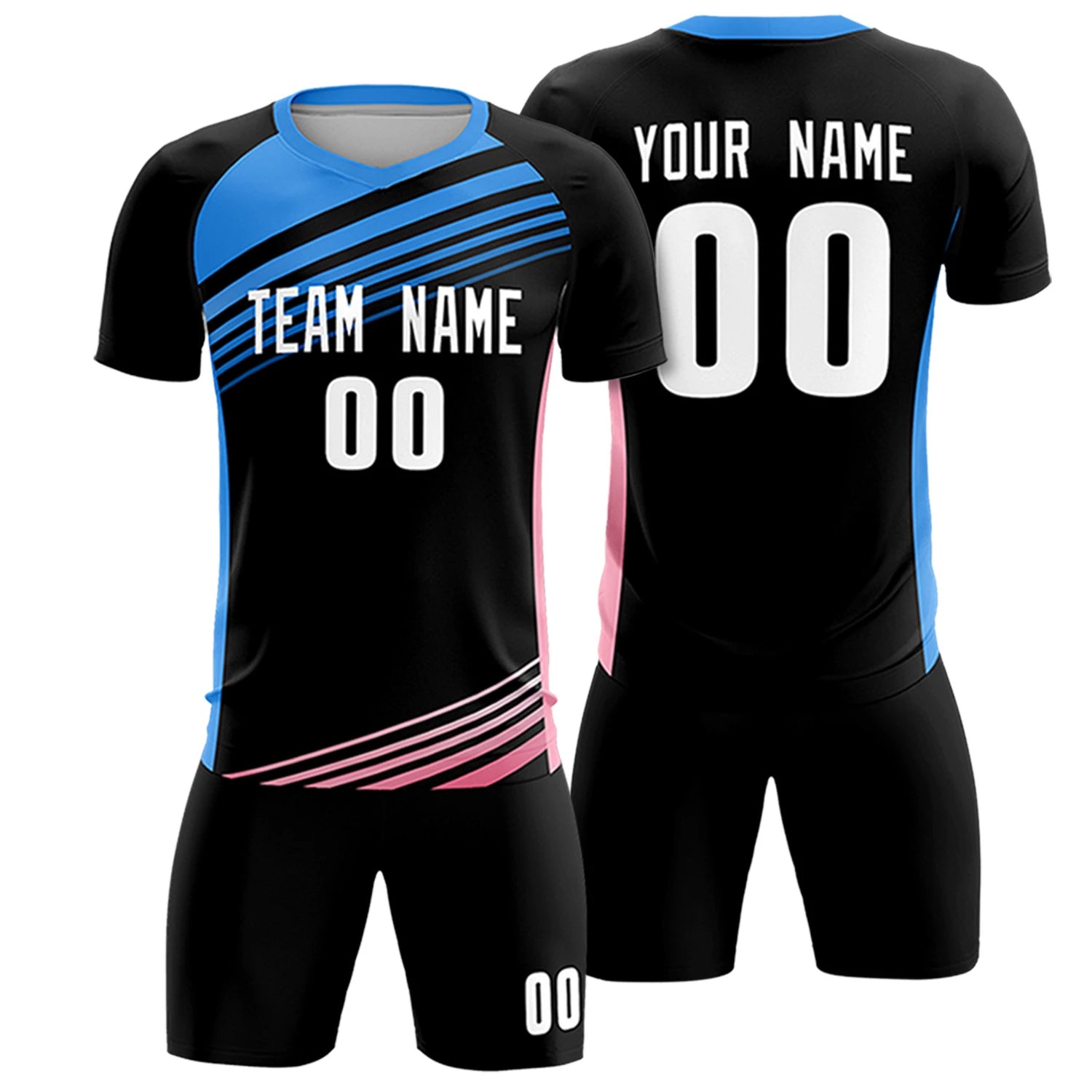 Custom Black Powder Blue-White Gradient Sport Soccer Sets Jersey