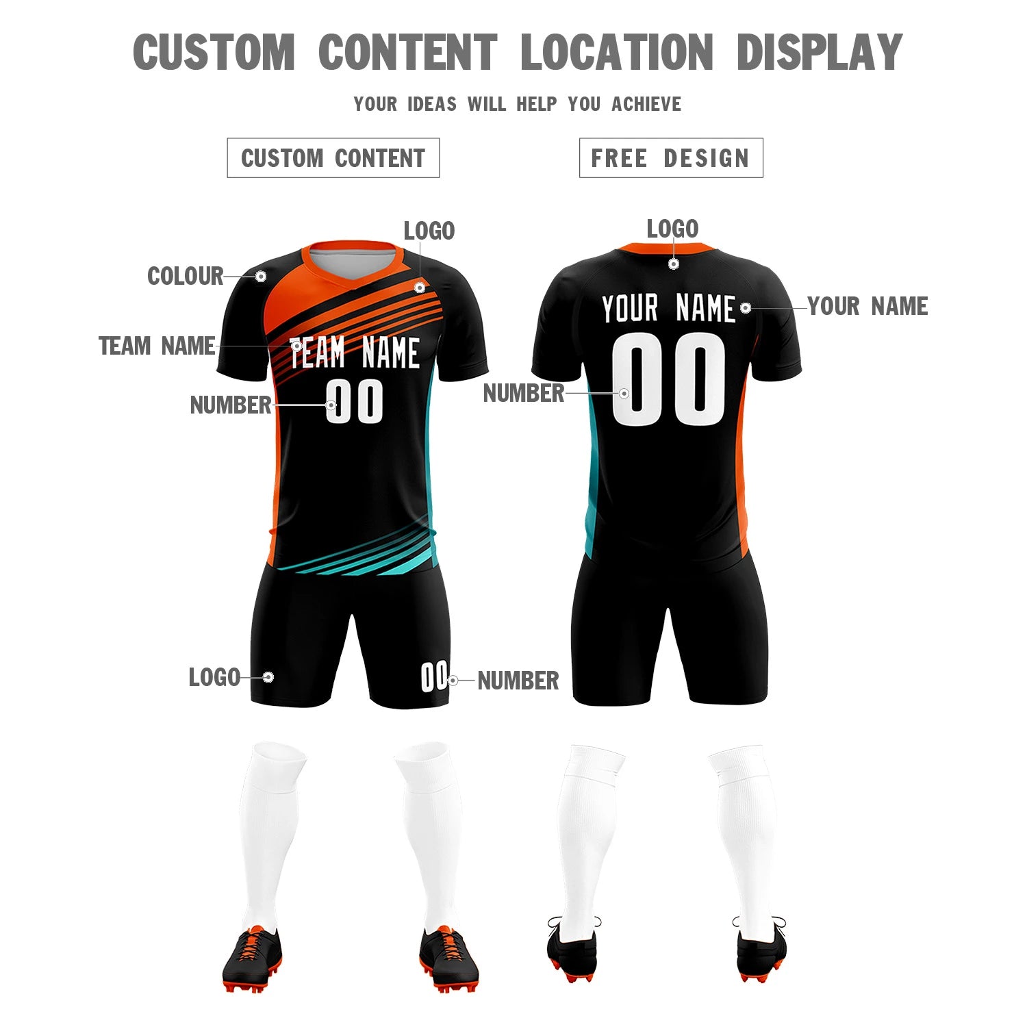 Custom Black Orange-White Gradient Sport Soccer Sets Jersey