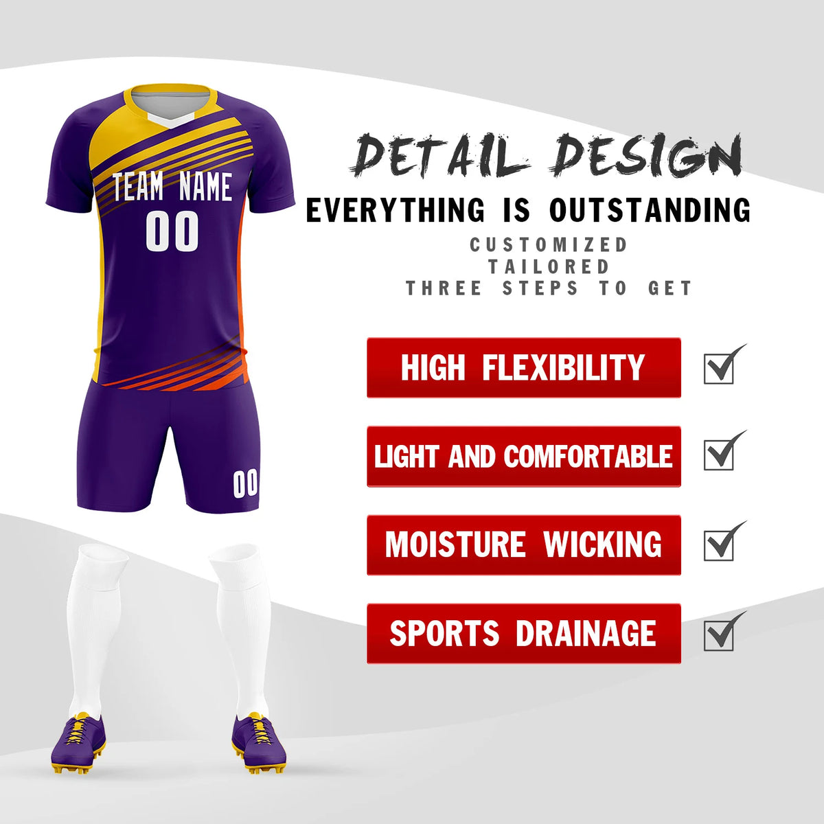 Custom Purple Gold-White Gradient Sport Soccer Sets Jersey