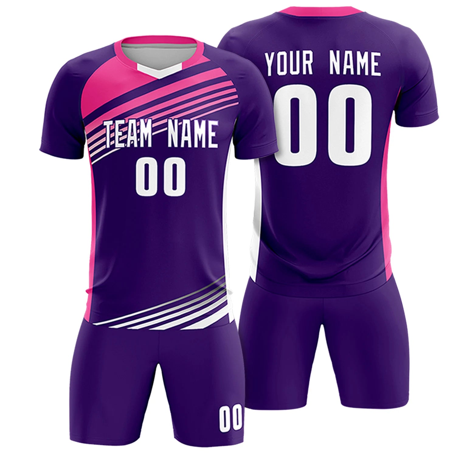 Custom Purple Pink-White Gradient Sport Soccer Sets Jersey