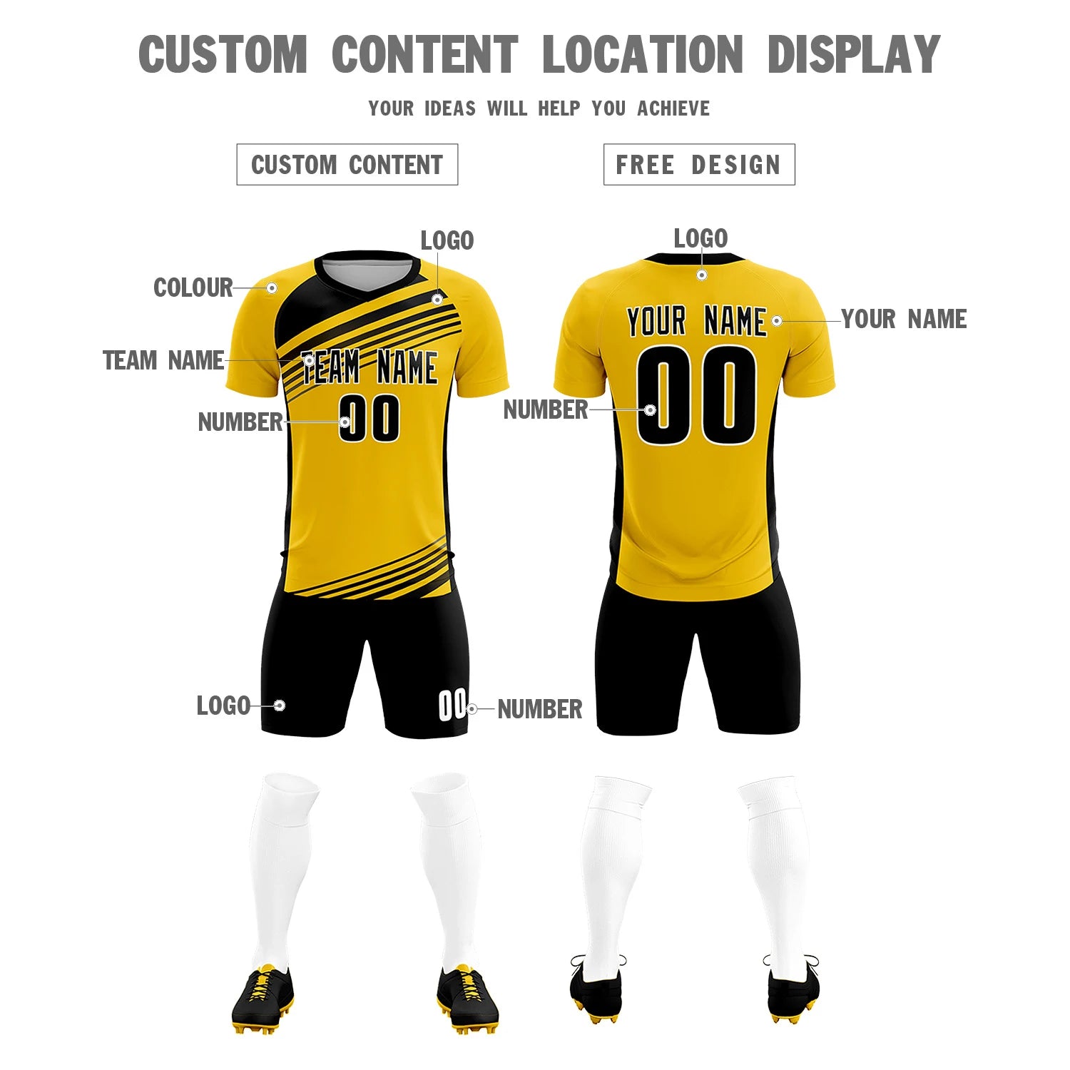 Custom Yellow Black Gradient Sport Soccer Sets Jersey