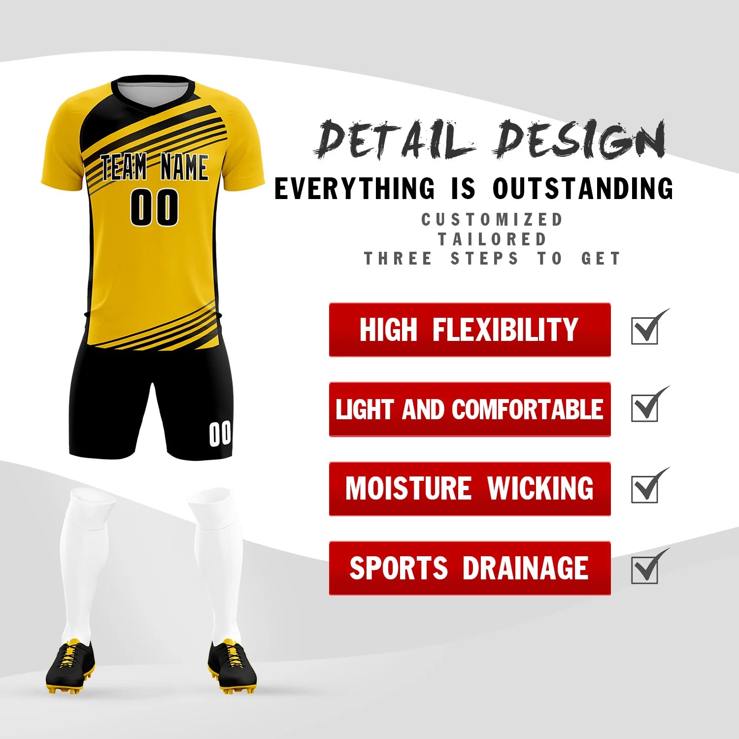 Custom Yellow Black Gradient Sport Soccer Sets Jersey