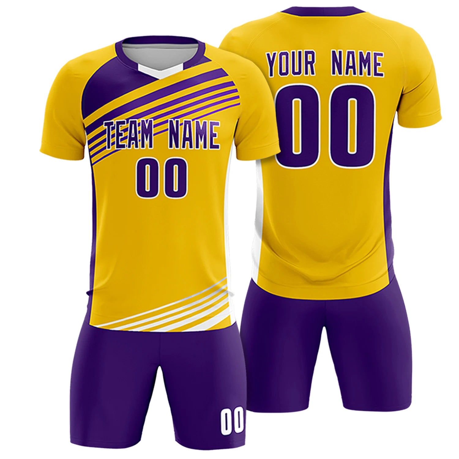 Custom Yellow Purple Gradient Sport Soccer Sets Jersey