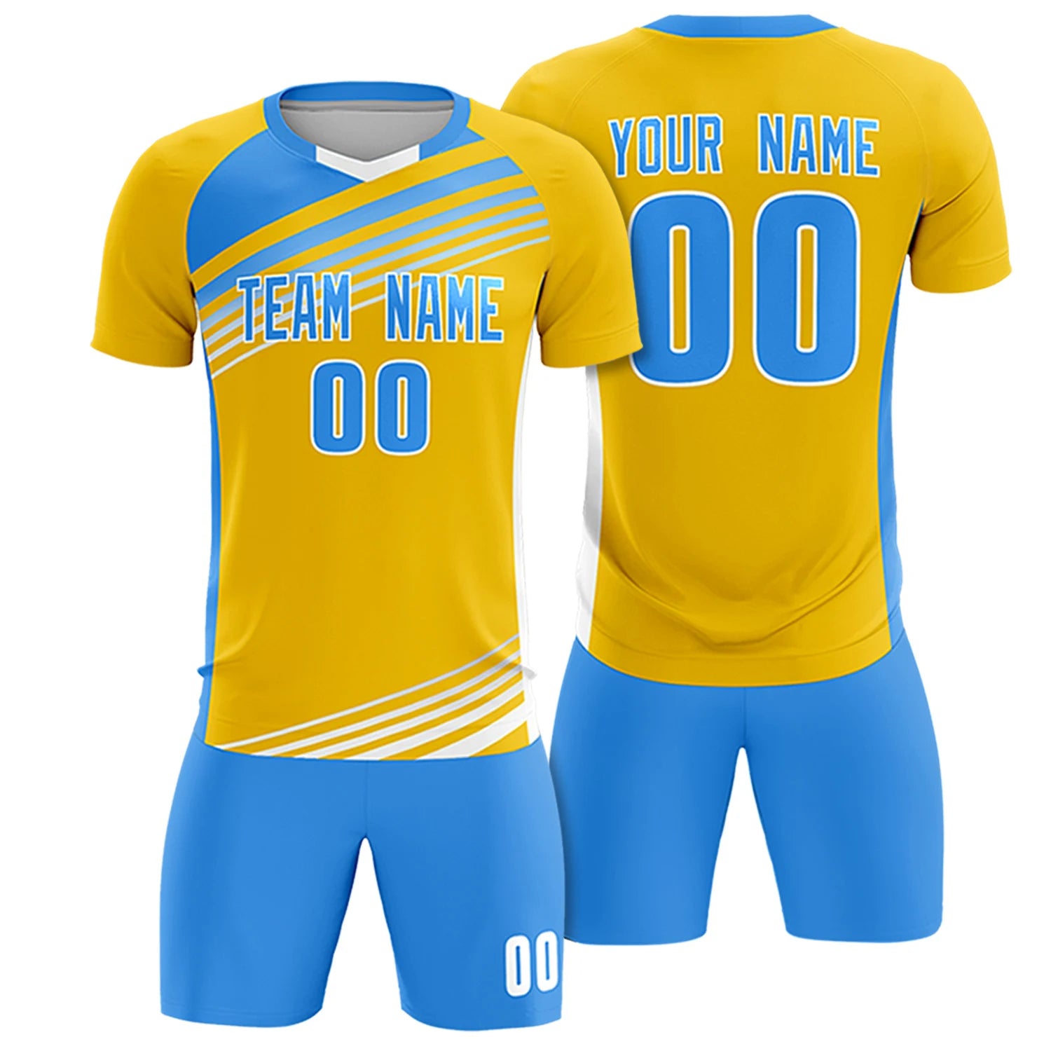 Custom Yellow Powder Blue Gradient Sport Soccer Sets Jersey