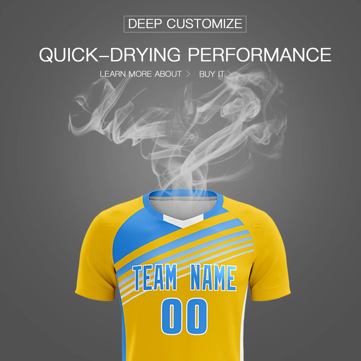 Custom Yellow Powder Blue Gradient Sport Soccer Sets Jersey