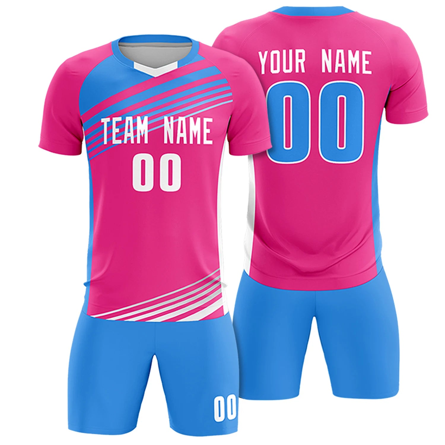 Custom Pink Powder Blue Gradient Sport Soccer Sets Jersey