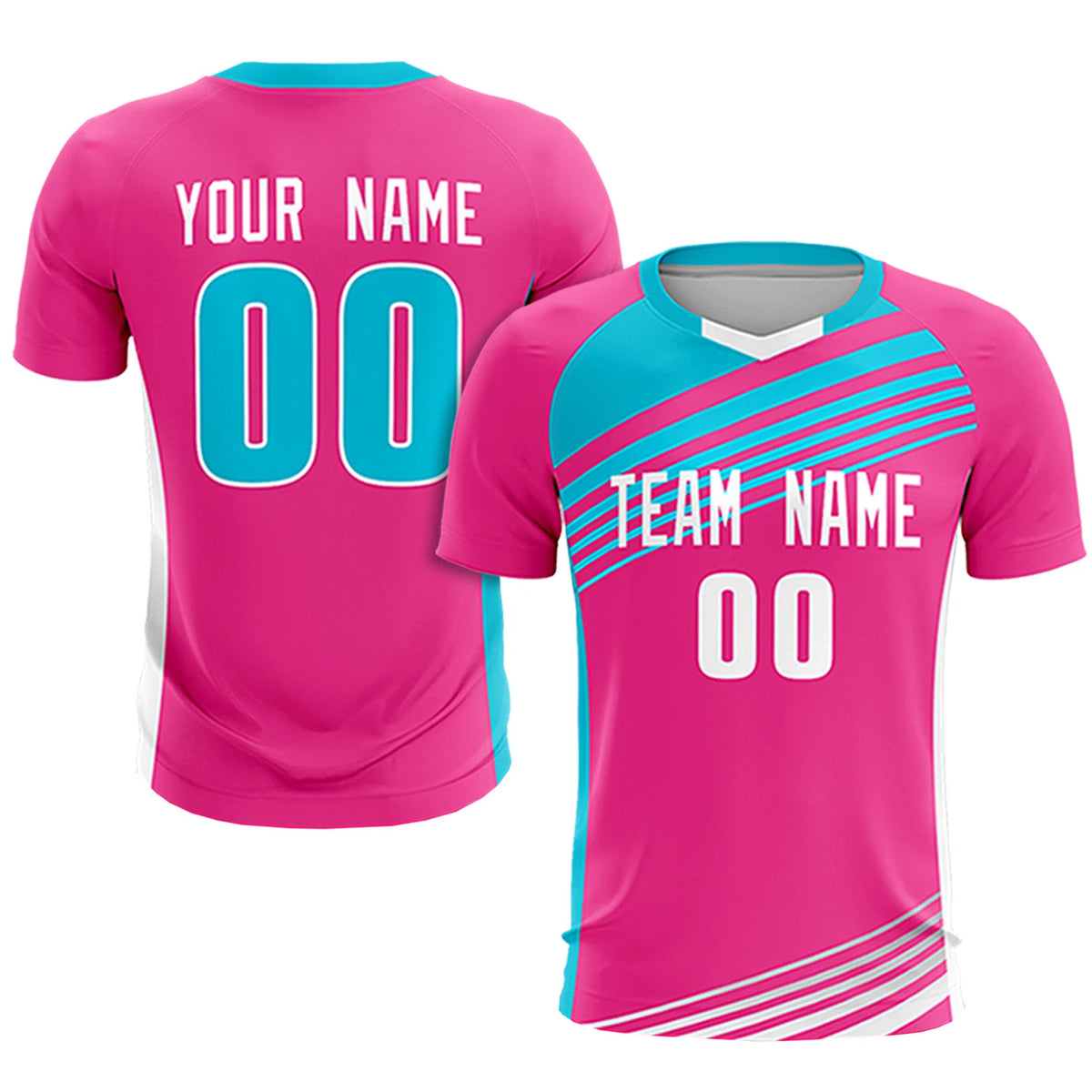 Custom Pink Sky Blue Gradient Sport Soccer Sets Jersey