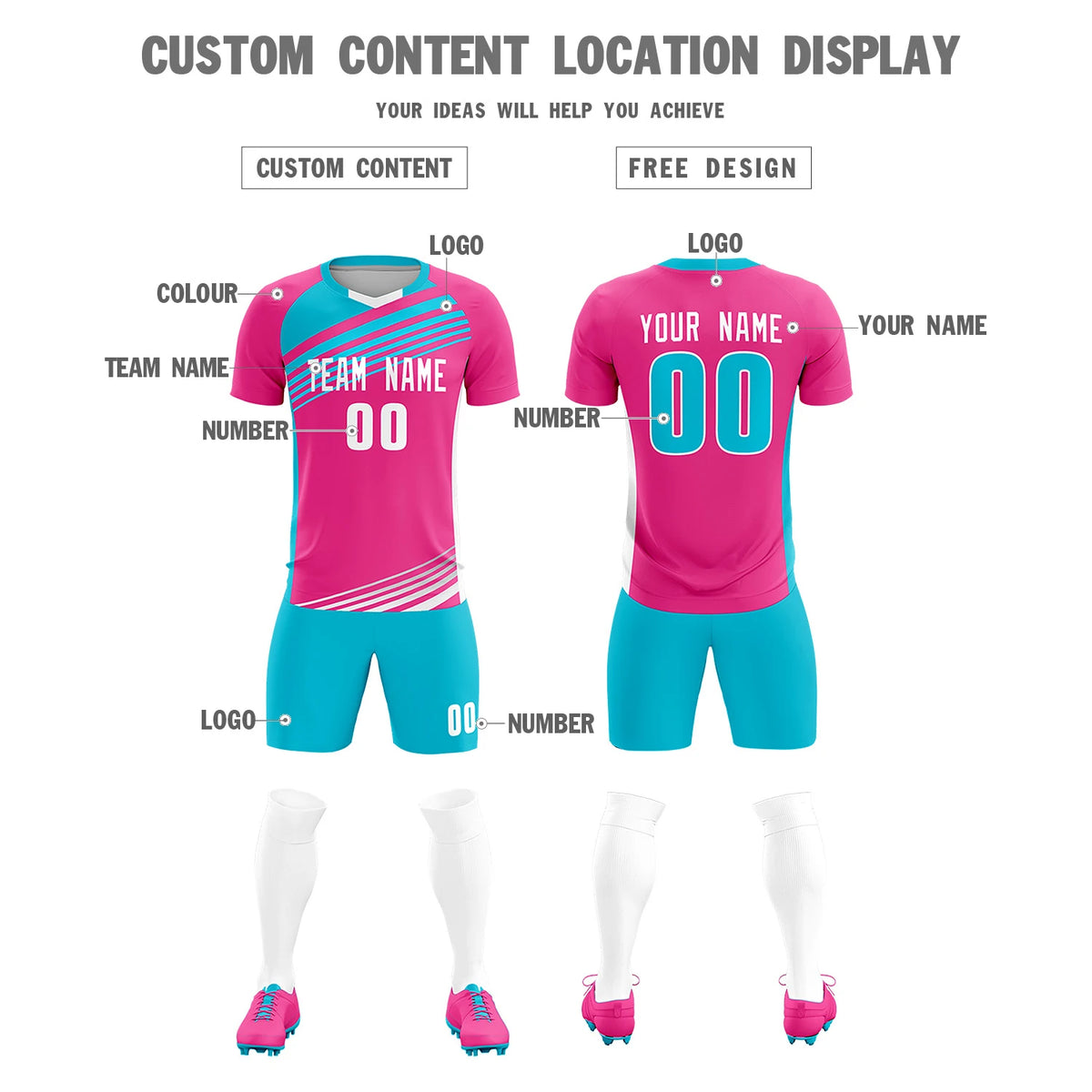 Custom Pink Sky Blue Gradient Sport Soccer Sets Jersey