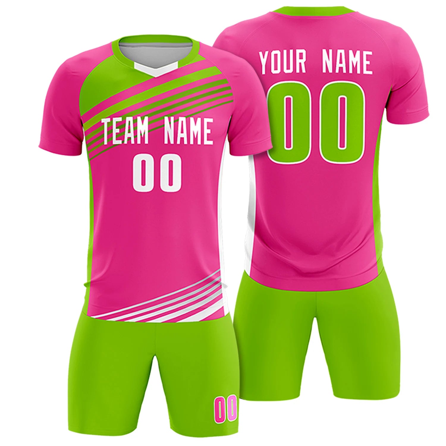 Custom Pink Neon Green Gradient Sport Soccer Sets Jersey
