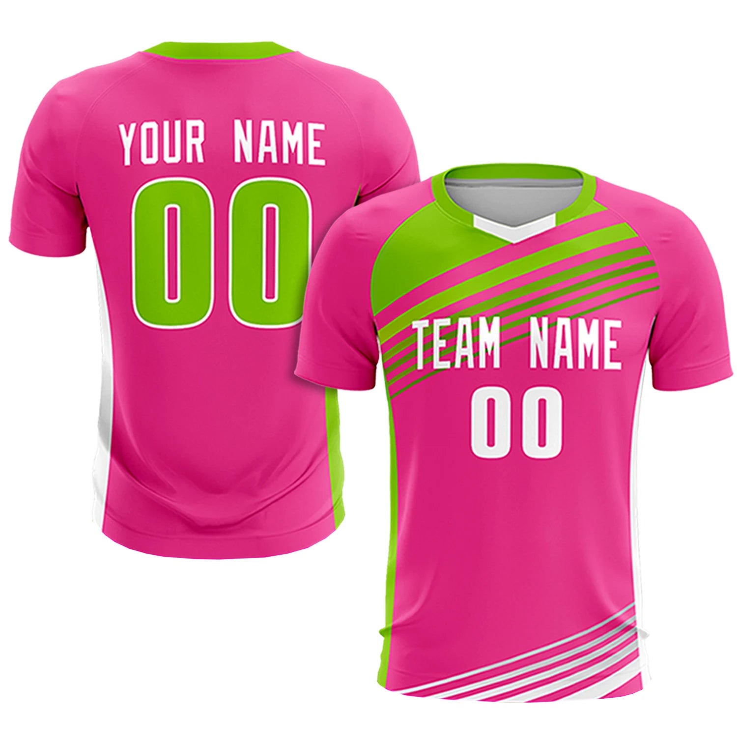 Custom Pink Neon Green Gradient Sport Soccer Sets Jersey