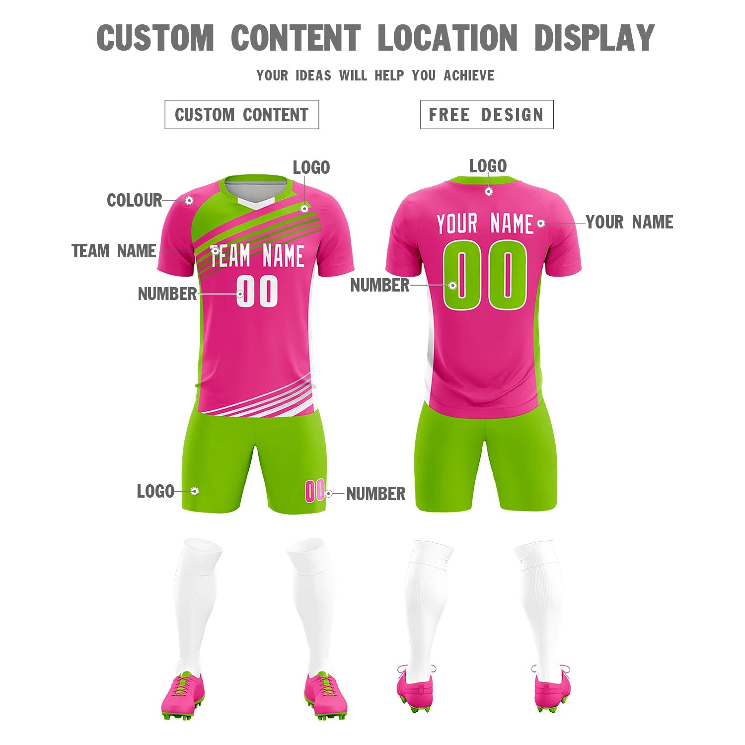 Custom Pink Neon Green Gradient Sport Soccer Sets Jersey