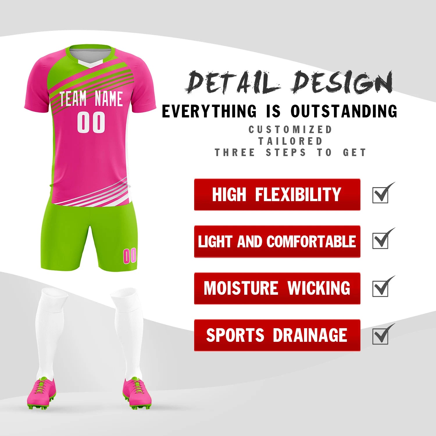 Custom Pink Neon Green Gradient Sport Soccer Sets Jersey