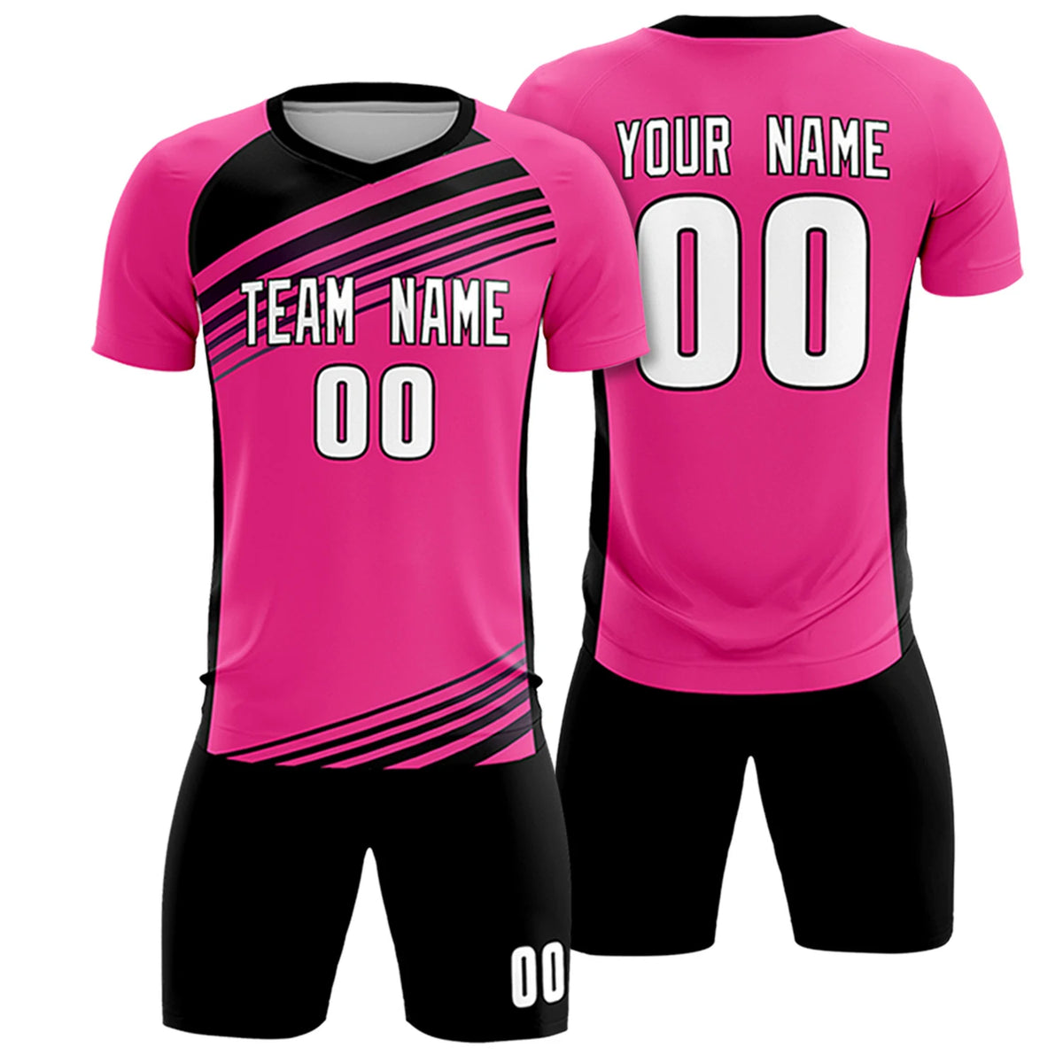 Custom Pink Black-White Gradient Sport Soccer Sets Jersey