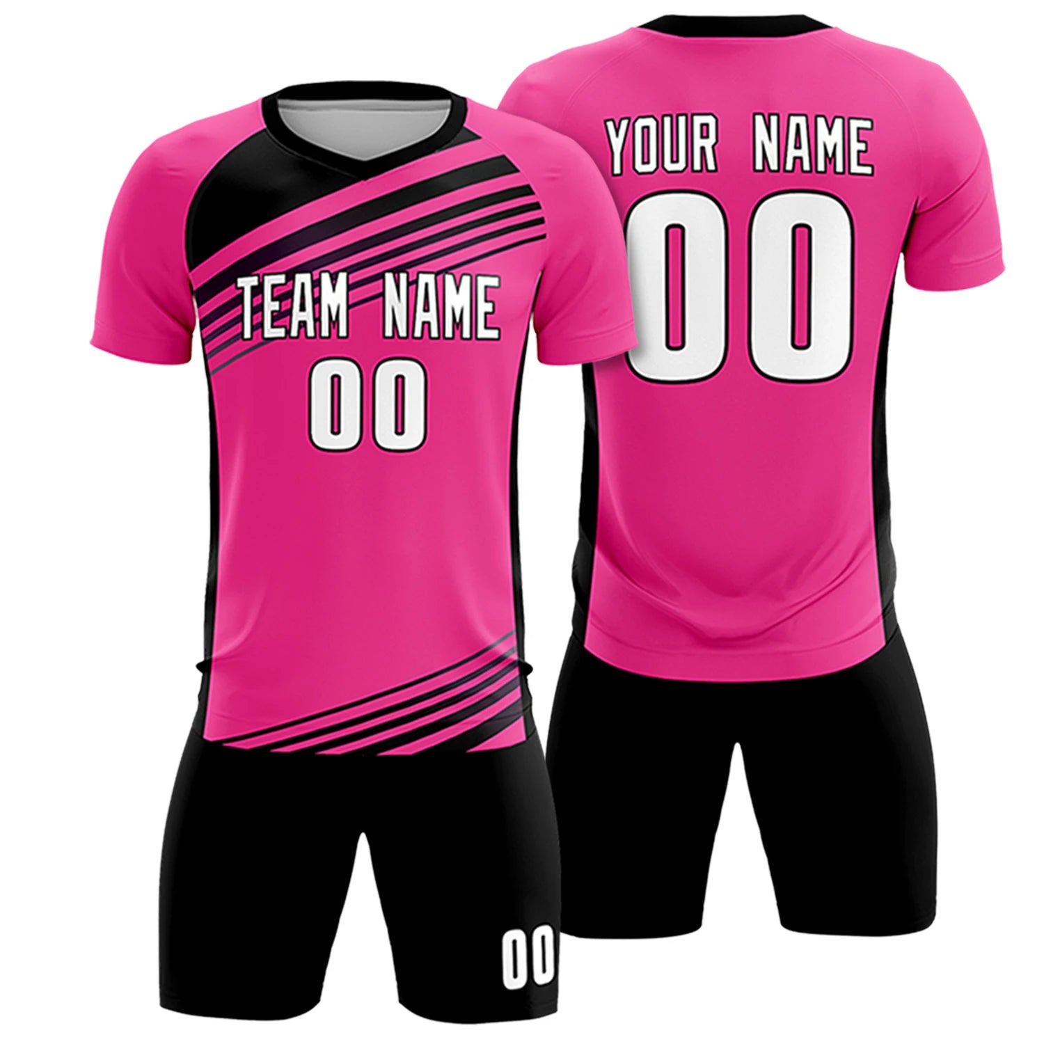 Custom Pink Black-White Gradient Sport Soccer Sets Jersey