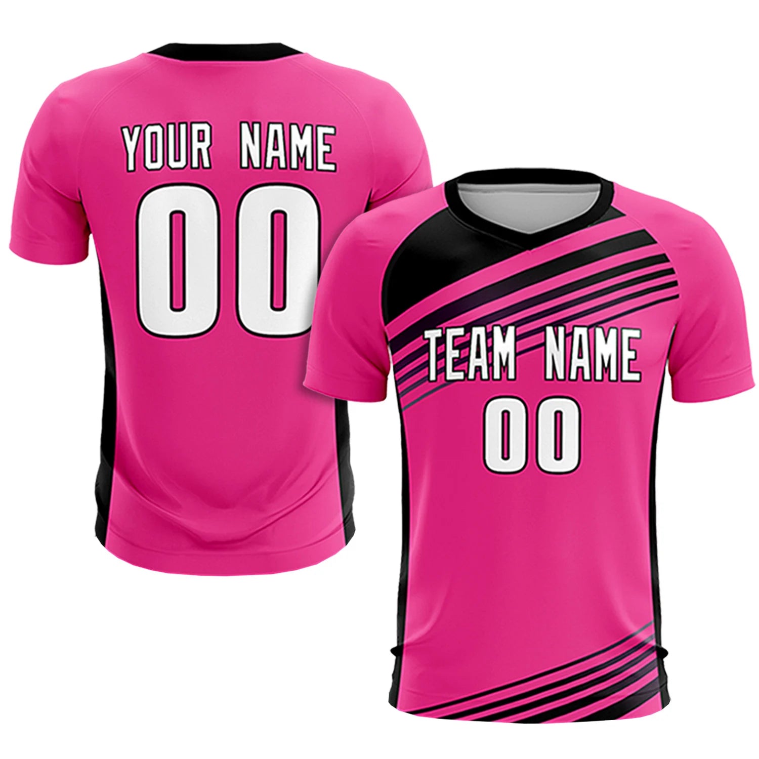 Custom Pink Black-White Gradient Sport Soccer Sets Jersey
