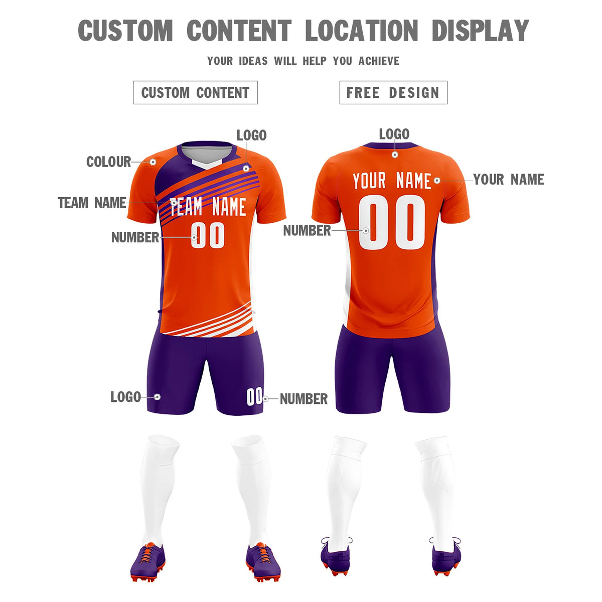Custom Orange Purple-White Gradient Sport Soccer Sets Jersey
