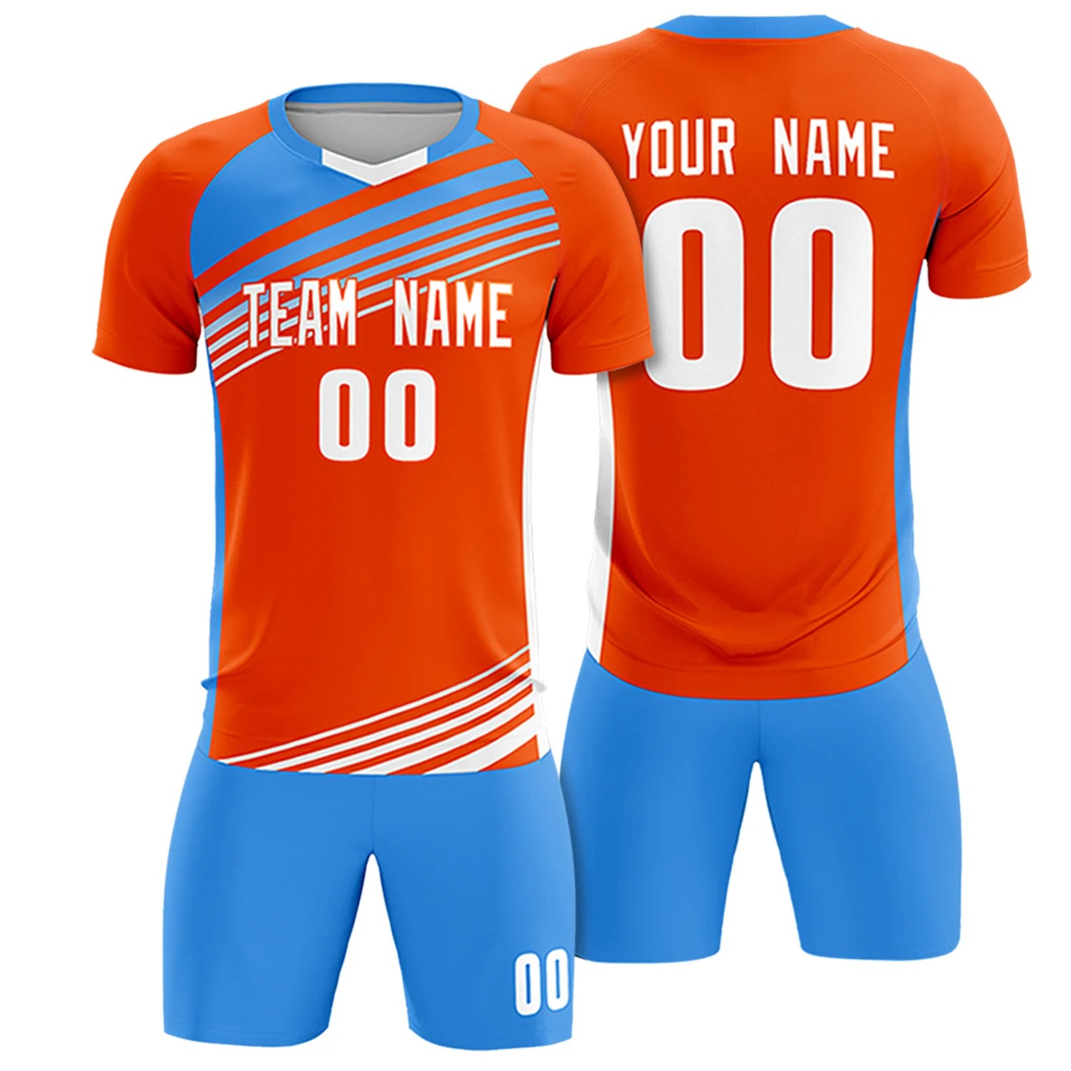 Custom Orange Powder Blue-White Gradient Sport Soccer Sets Jersey