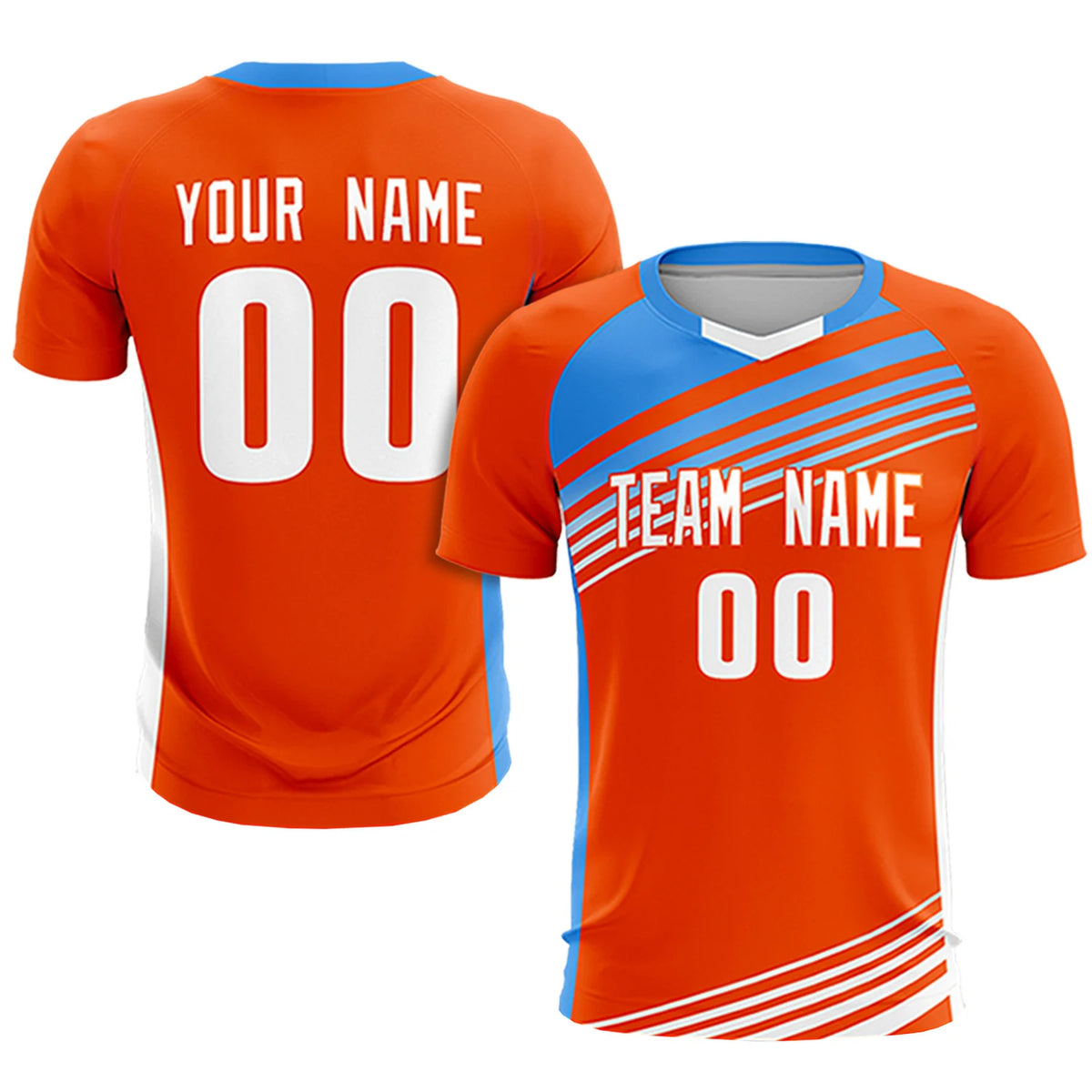 Custom Orange Powder Blue-White Gradient Sport Soccer Sets Jersey