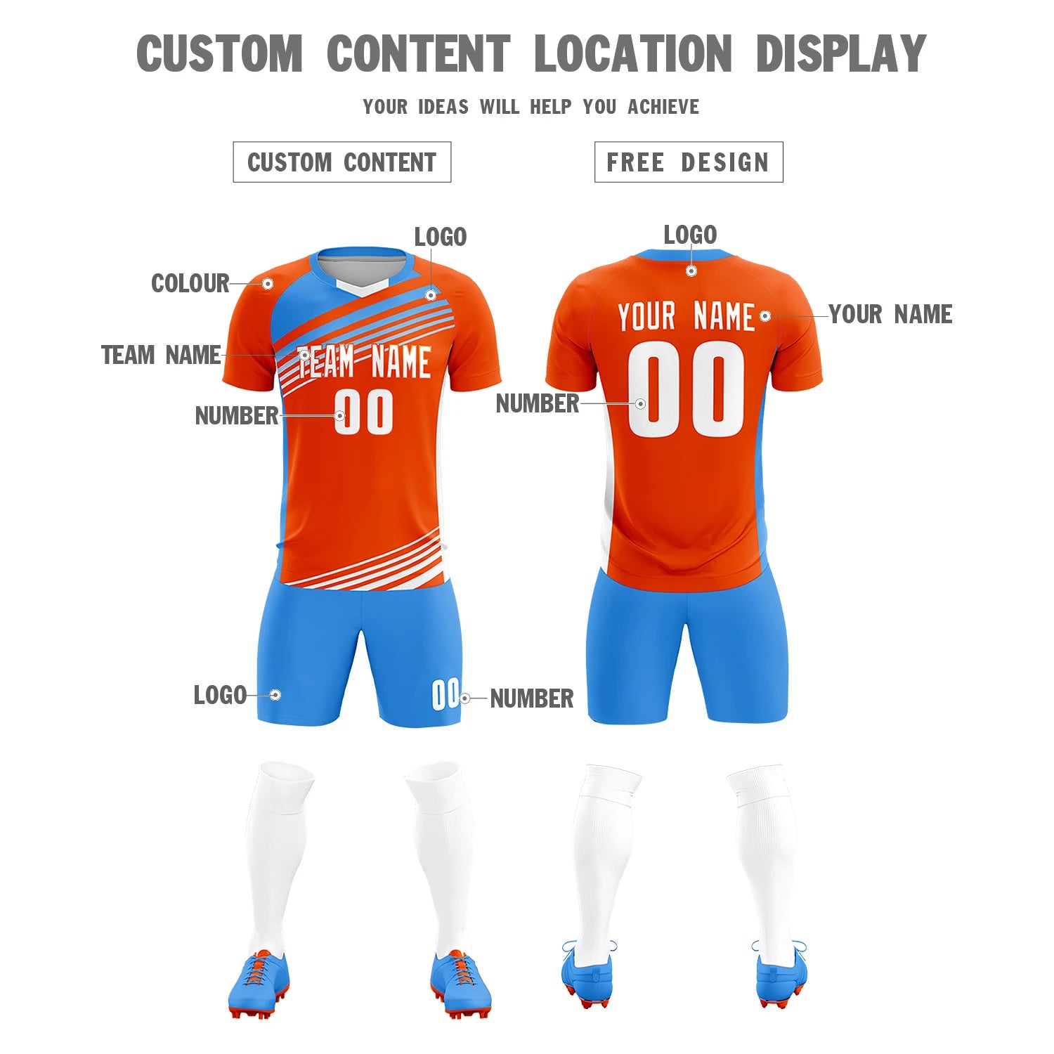 Custom Orange Powder Blue-White Gradient Sport Soccer Sets Jersey