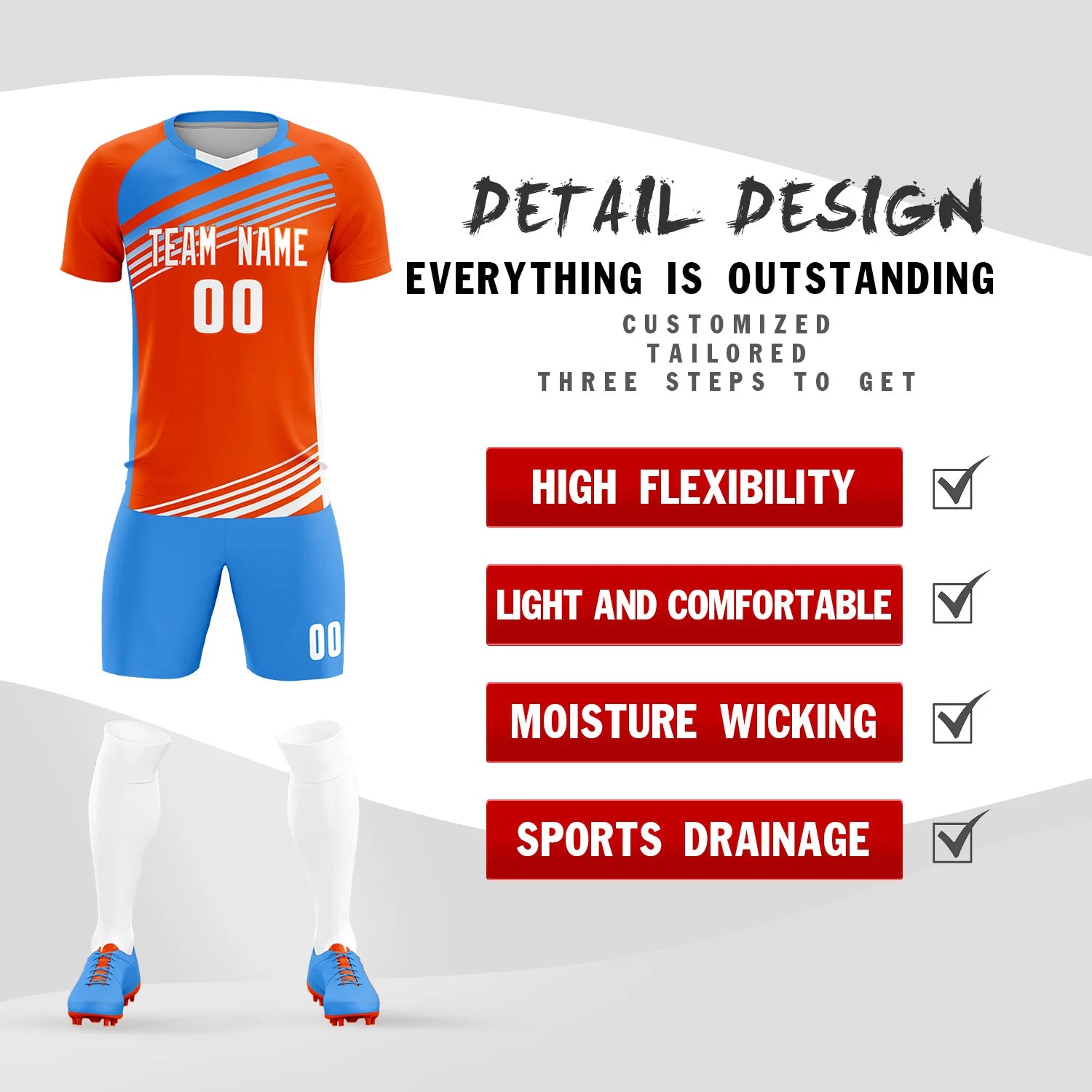 Custom Orange Powder Blue-White Gradient Sport Soccer Sets Jersey