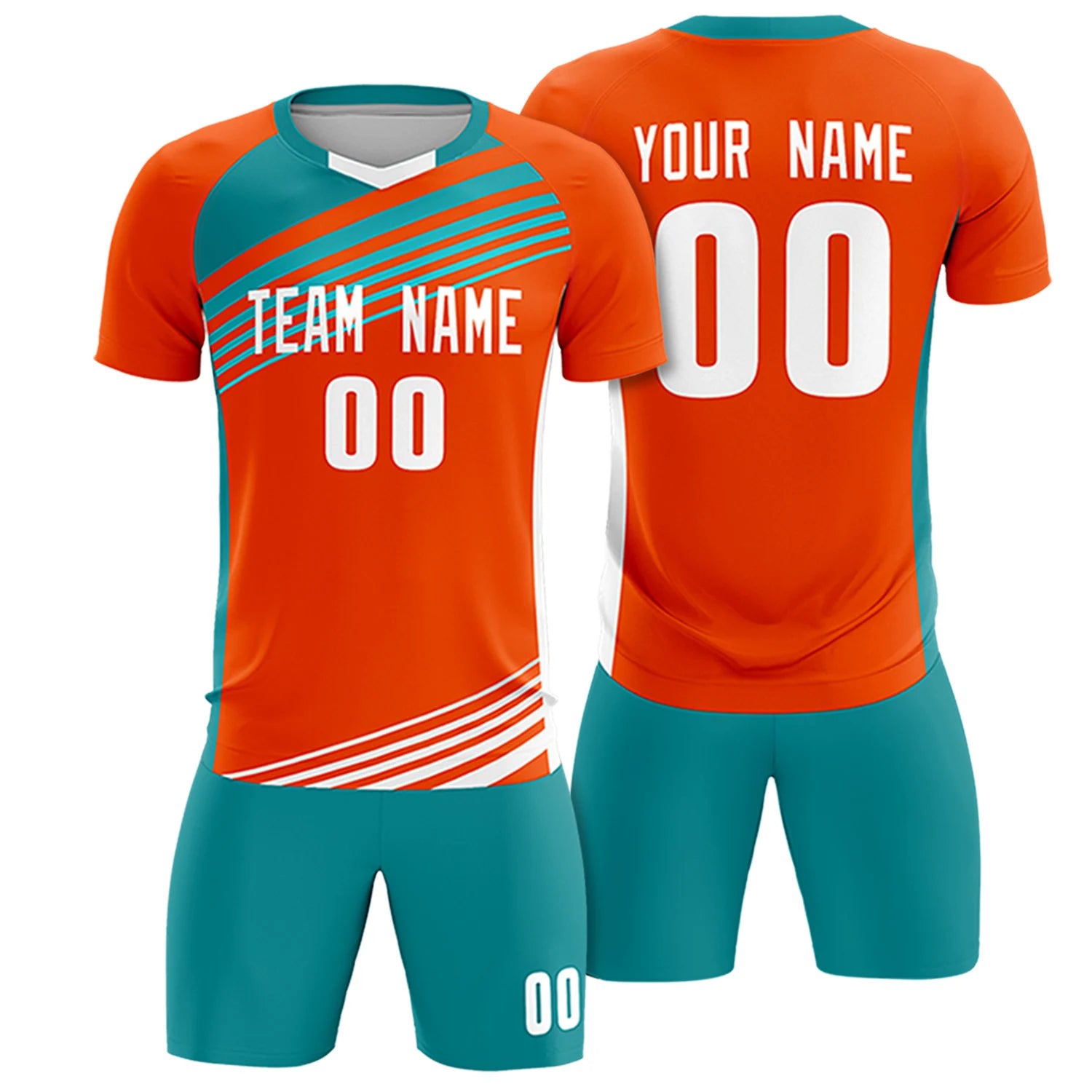 Custom Orange Aqua-White Gradient Sport Soccer Sets Jersey
