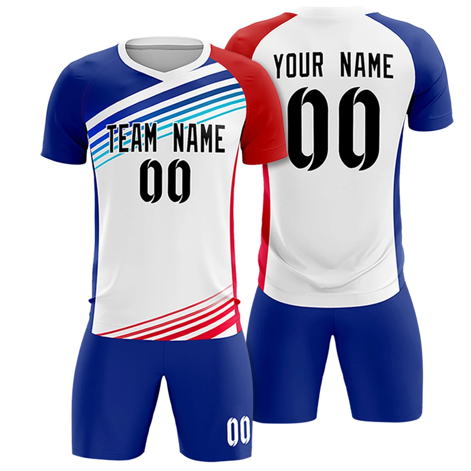Custom White Royal Blue-Red Gradient Sport Soccer Sets Jersey