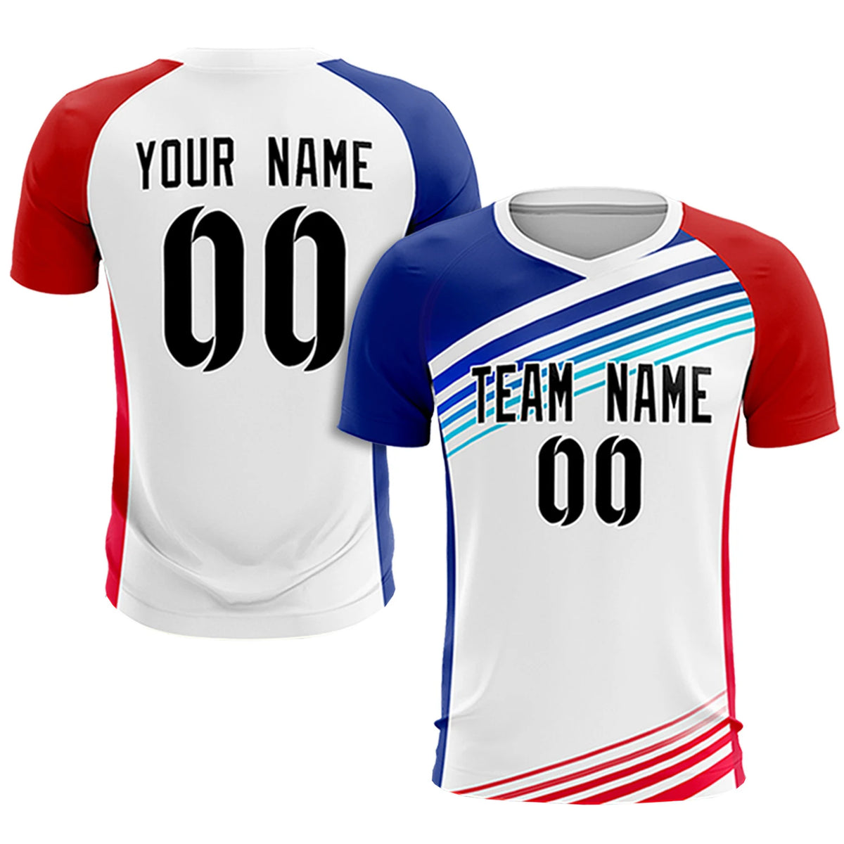 Custom White Royal Blue-Red Gradient Sport Soccer Sets Jersey