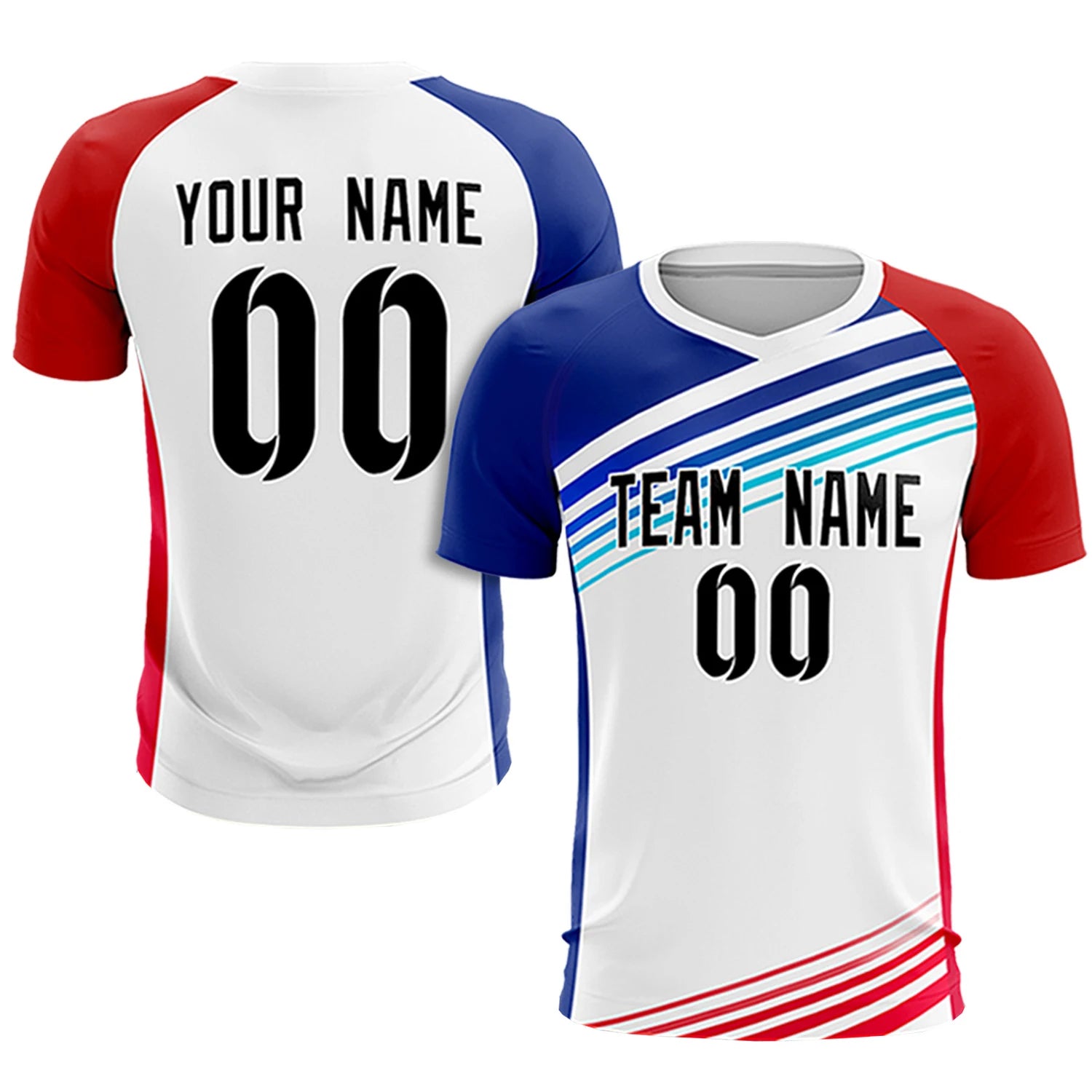 Custom White Royal Blue-Red Gradient Sport Soccer Sets Jersey