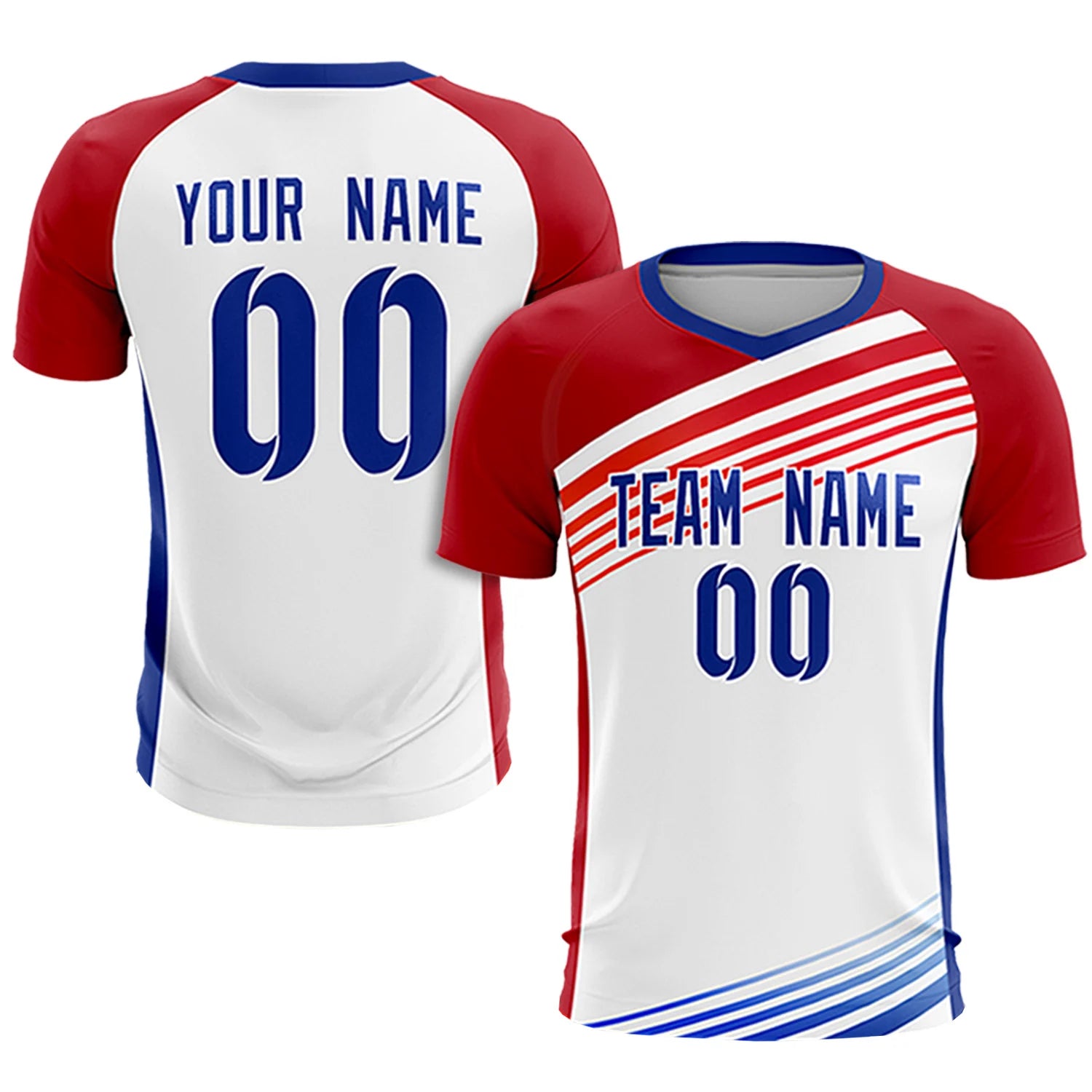Custom White Red-Royal Blue Gradient Sport Soccer Sets Jersey