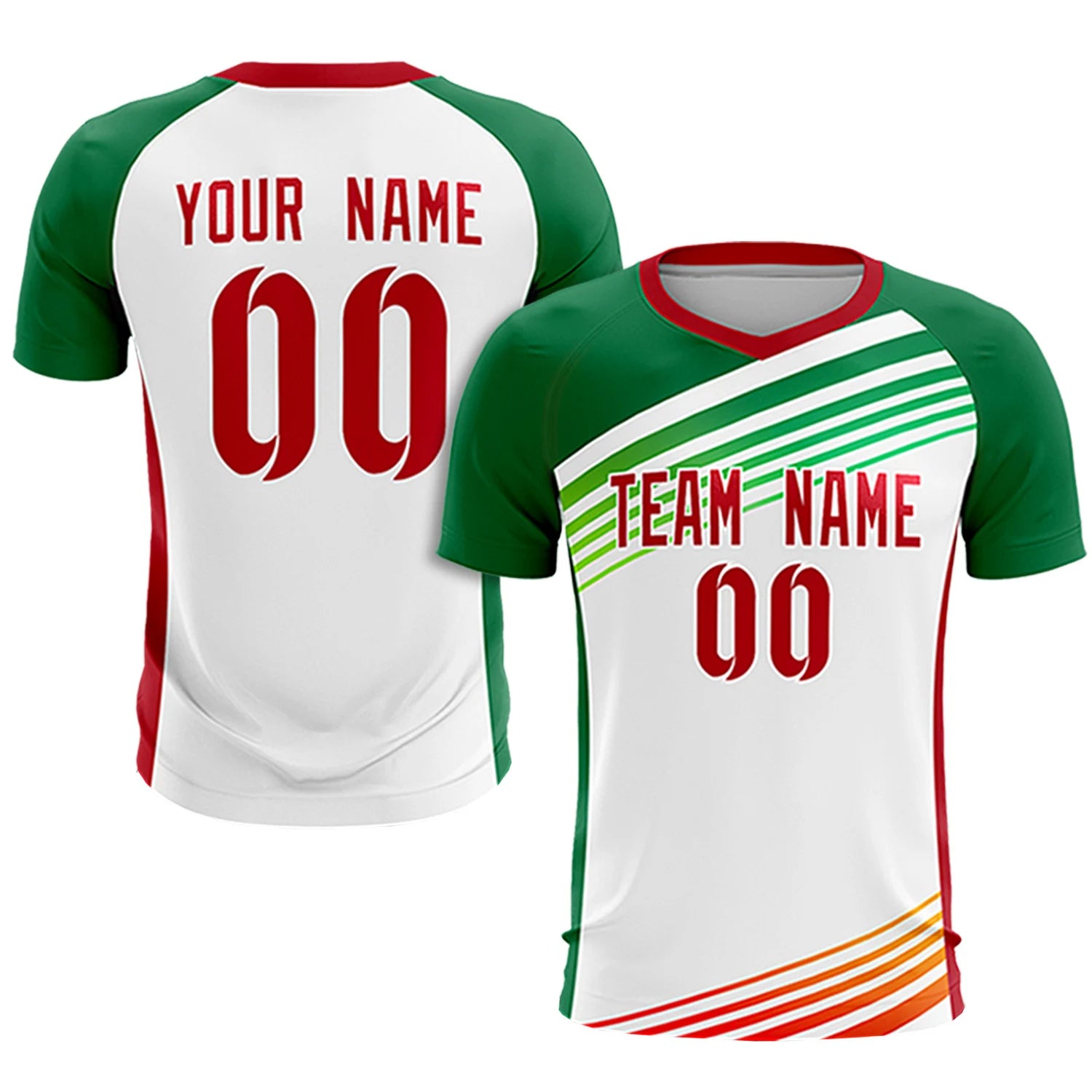 Custom White Red-Kelly Green Gradient Sport Soccer Sets Jersey