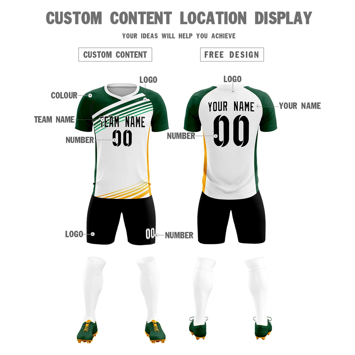 Custom White Green-Black Gradient Sport Soccer Sets Jersey