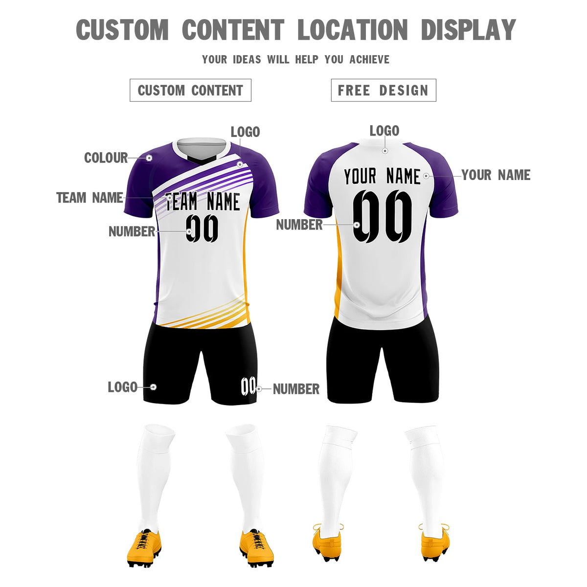 Custom White Purple-Black Gradient Sport Soccer Sets Jersey