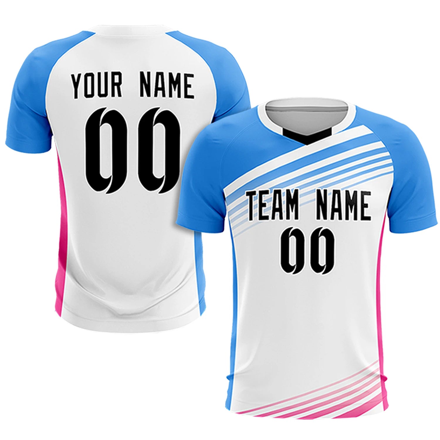 Custom White Powder Blue-Black Gradient Sport Soccer Sets Jersey
